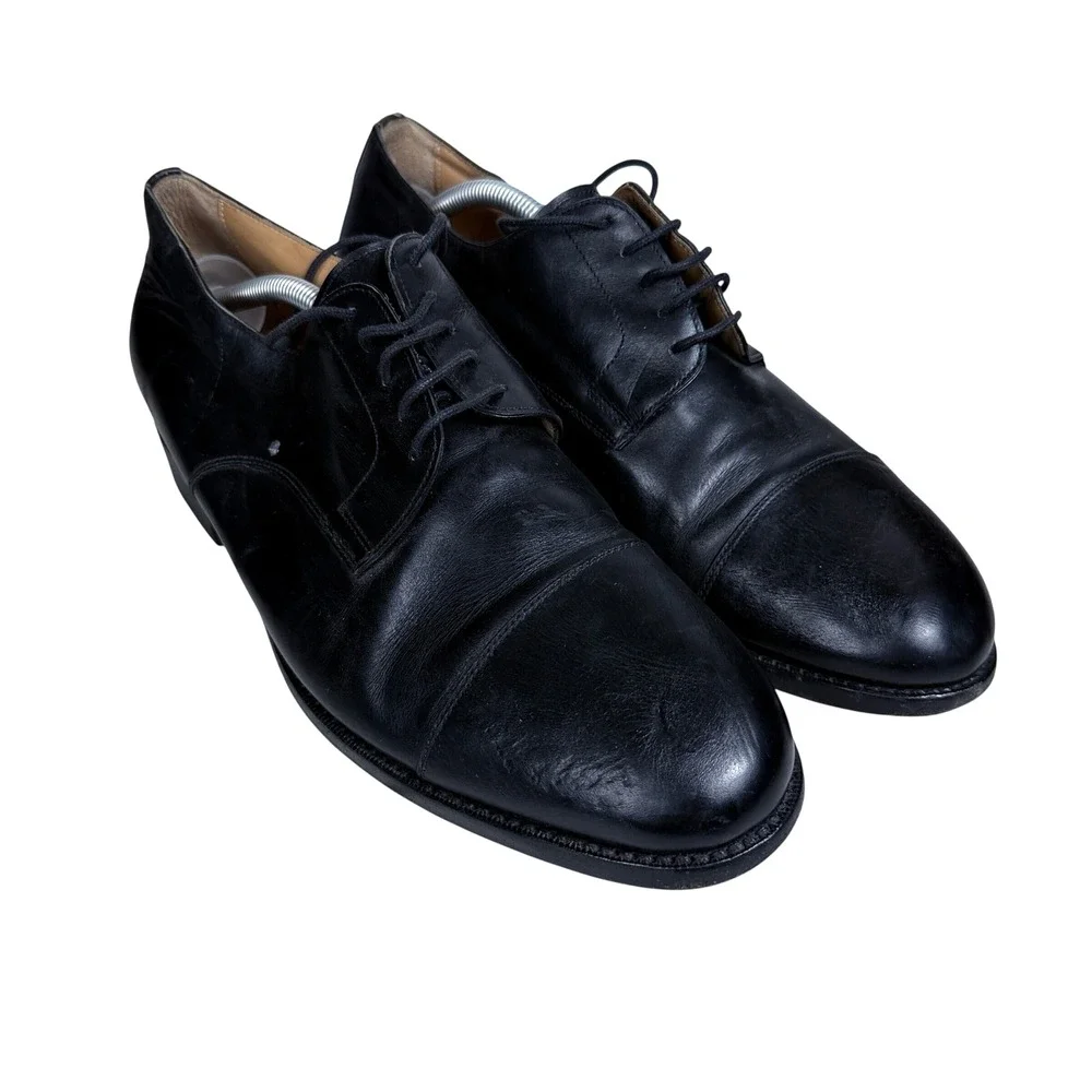 Paul Stuart Oxford Shoes Mens 11.5 Black Leather Cap Toe Made in Italy